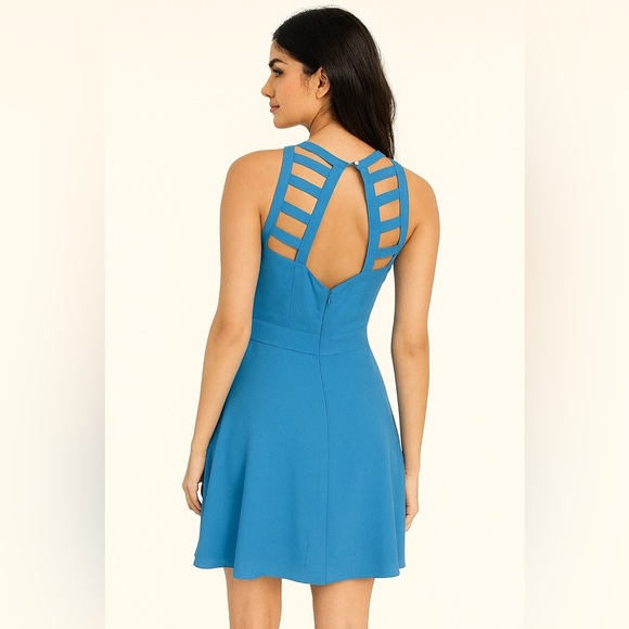 Guess Blue Flared Sleeveless Dress | Size 8 | Summer Wedding Vacation Ready - Picture 2 of 4